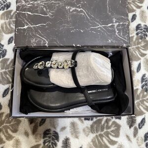STEVE MADDEN Black Sandals with Gemstone Accents